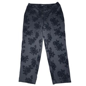 JONES NEW YORK Womens 1X Black Floral Burnout Velvet Straight Leg Pants